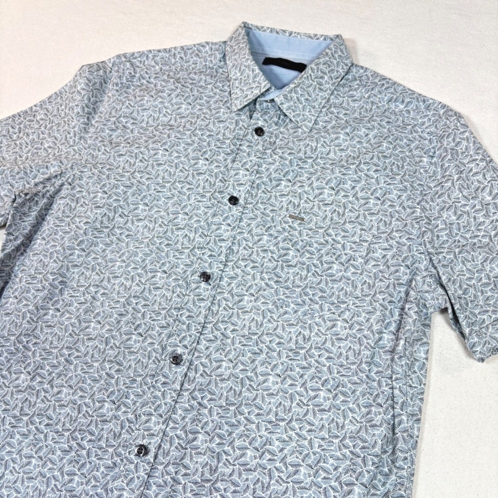 Diesel Mens Short Sleeve Leaf Print Button Down Shirt Grey White Size Large